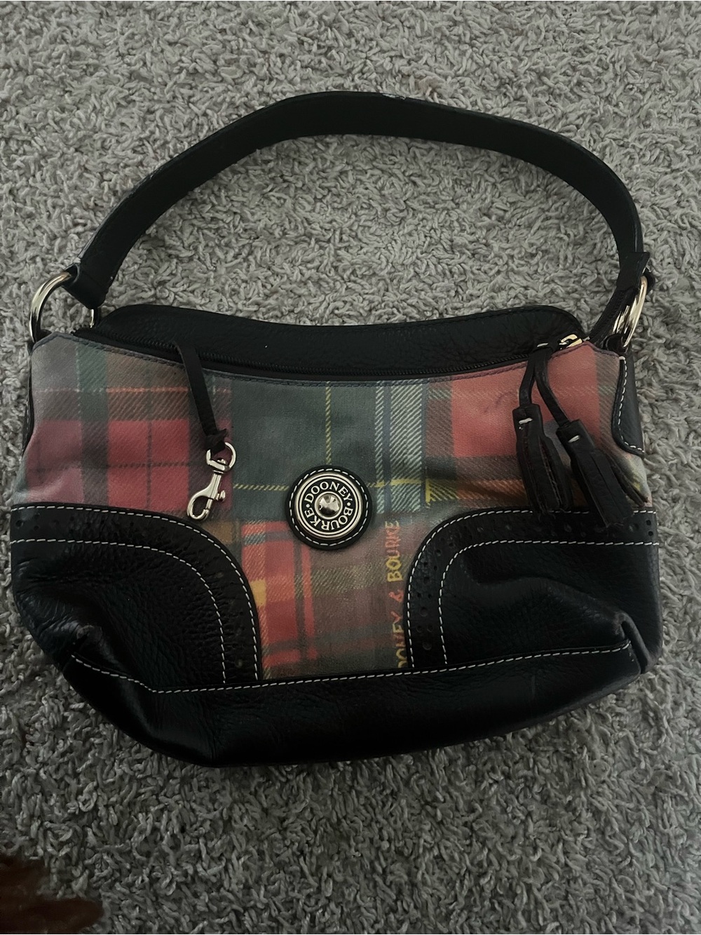 Dooney & Bourke Black Trim Red & Green Plaid Shoulder Bag - Picture 1 of 4